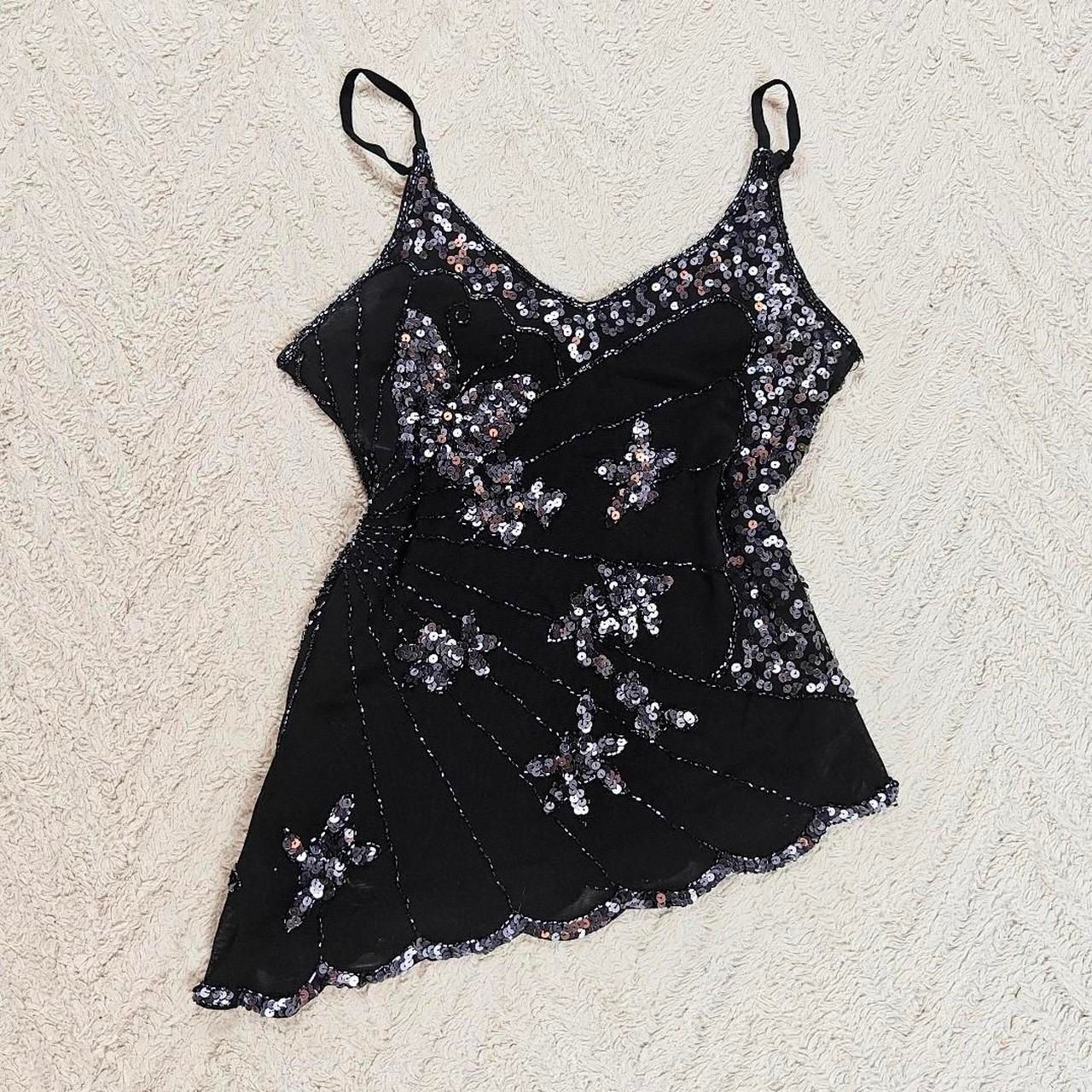 Y2k Black Sheer Beaded Butterfly Fairygoth Top